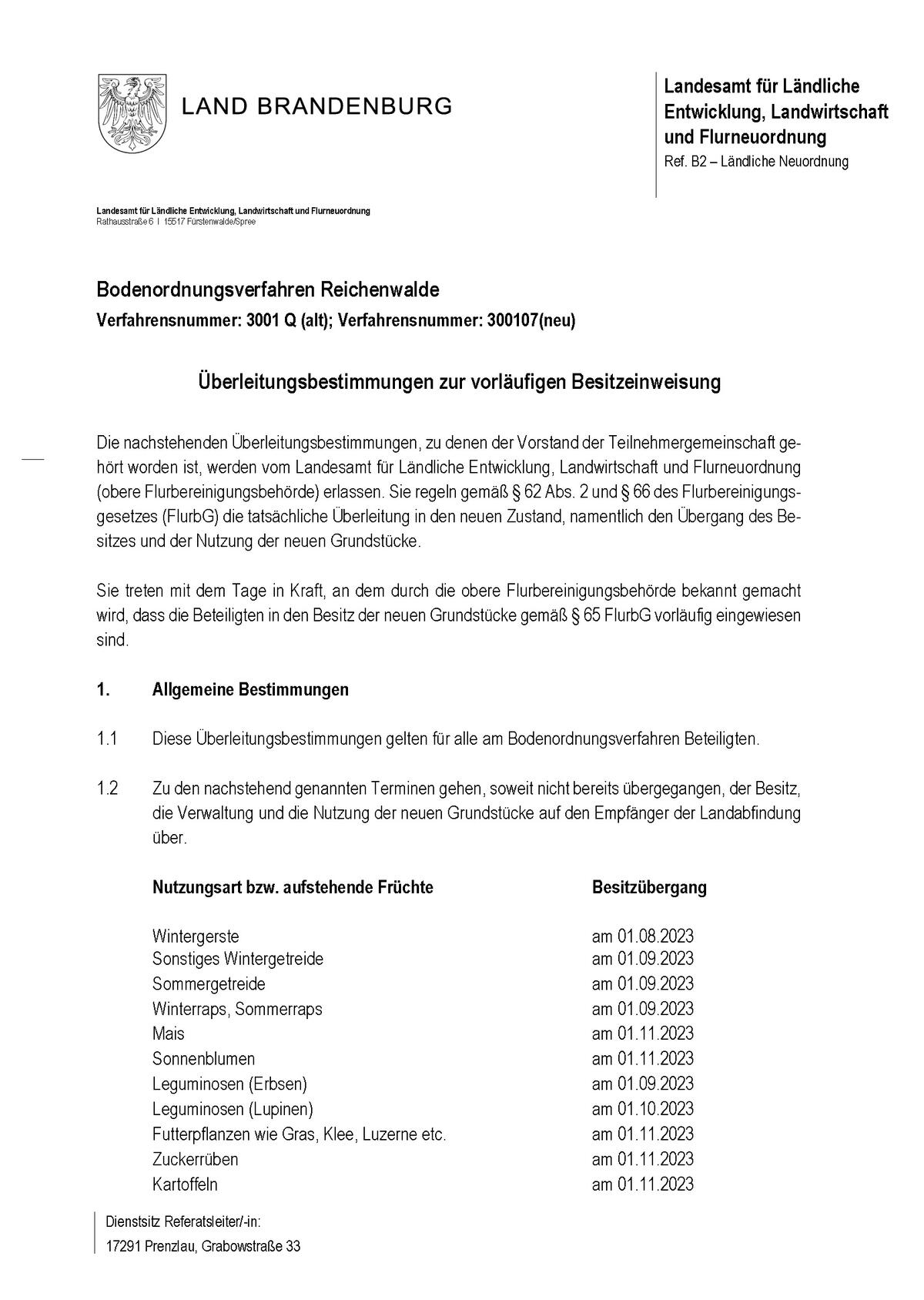 Bild vergrößern: BOV Reichenwalde Überleitungsbestimmungen_Seite_1