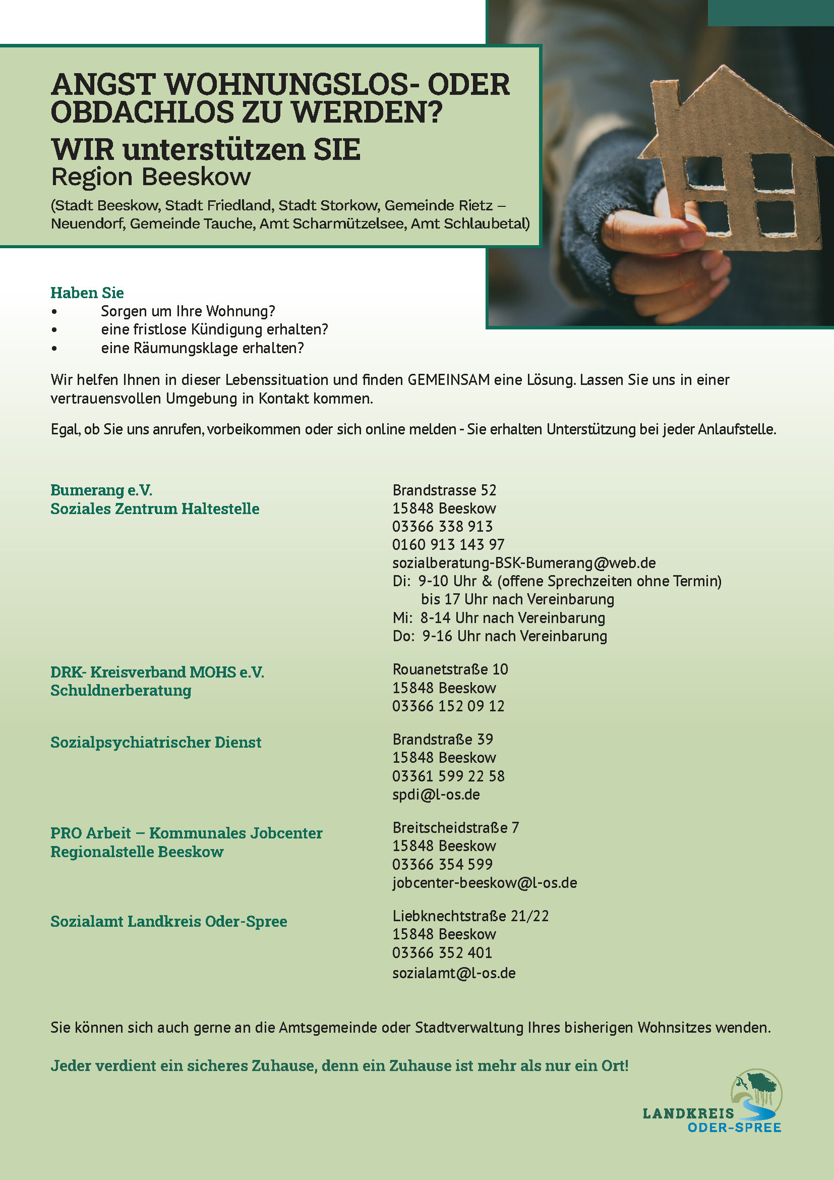 Bild vergr&ouml;&szlig;ern: Flyer Pr&auml;vention Obdachlosigkeit Region Beeskow