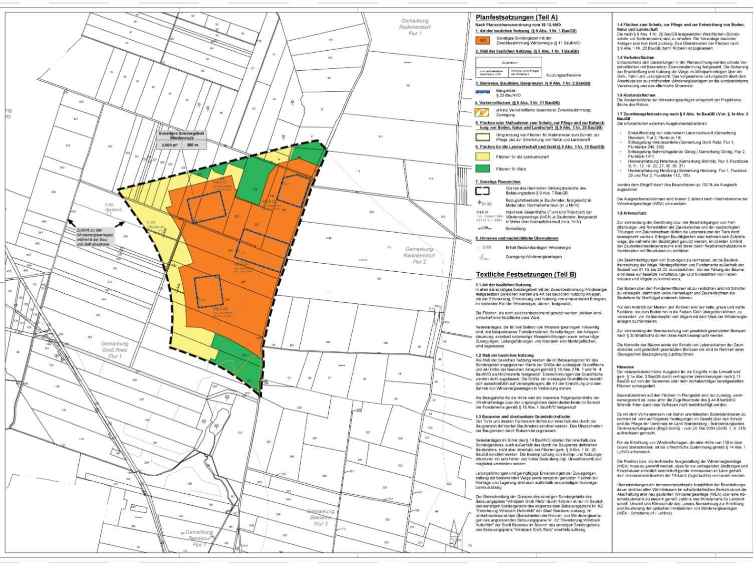 Bild vergr&ouml;&szlig;ern: Auszug Bebauungsplan Windpark Gro&szlig; Rietz