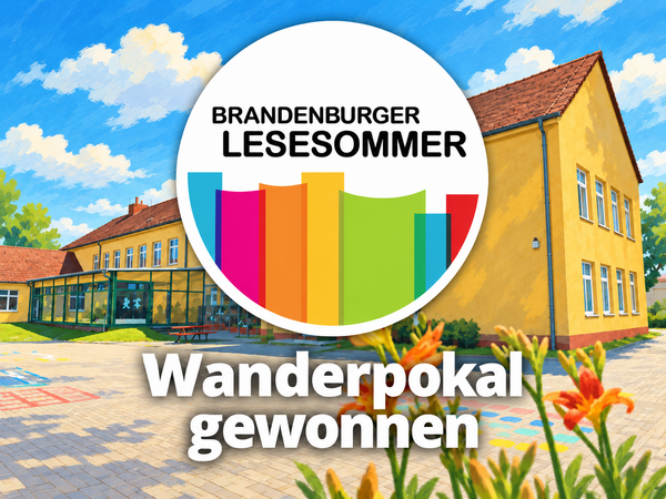 Illustrierter Schulhof mit Lesesommer-Logo