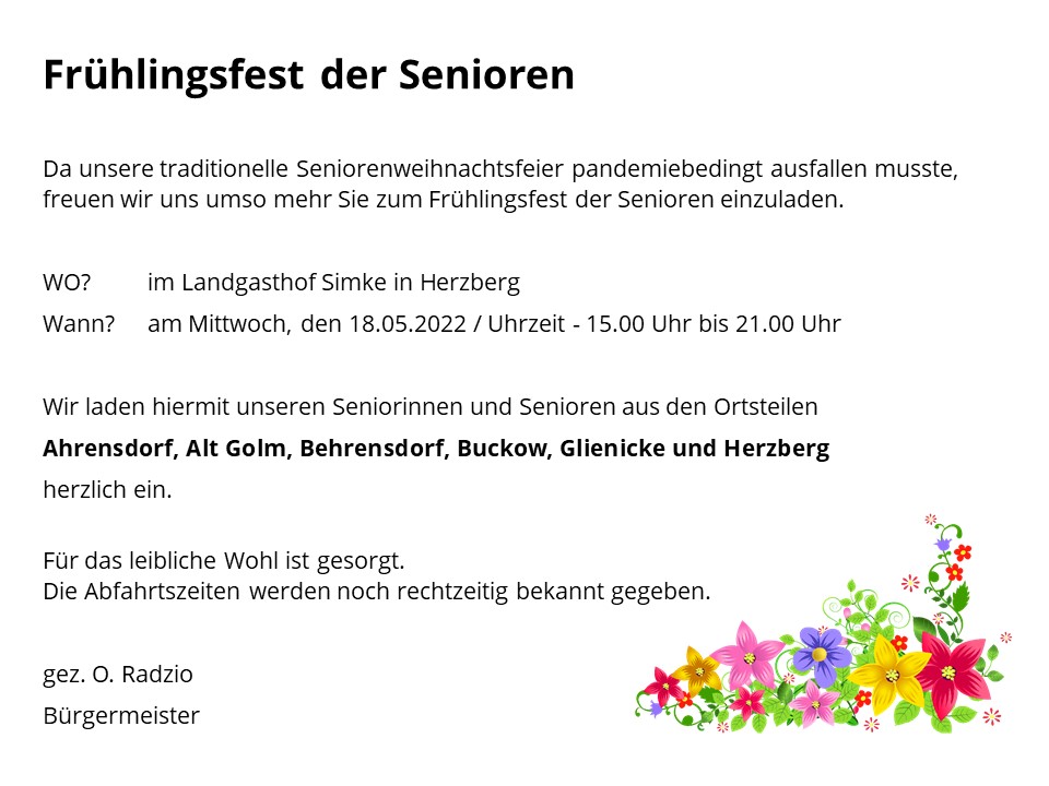 Bild vergrößern: Einaldung zum Frühlingsfest der Senioren - 18.05.2022