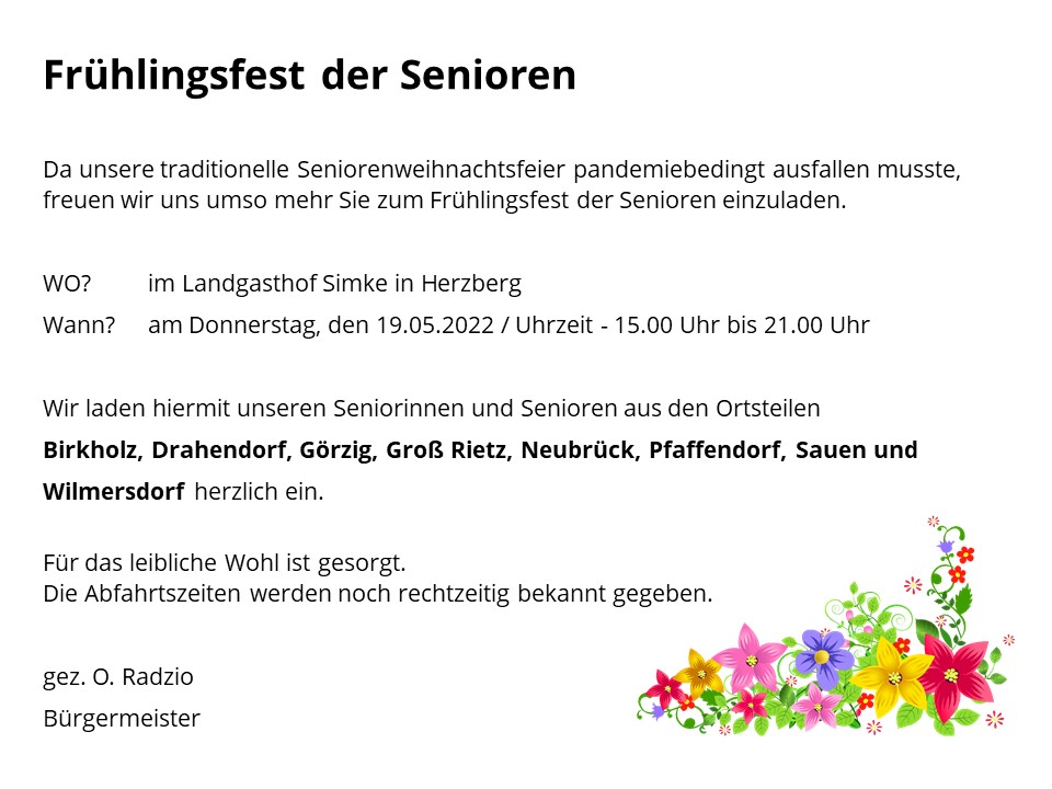 Bild vergrößern: Einaldung zum Frühlingsfest der Senioren - 19.05.2022